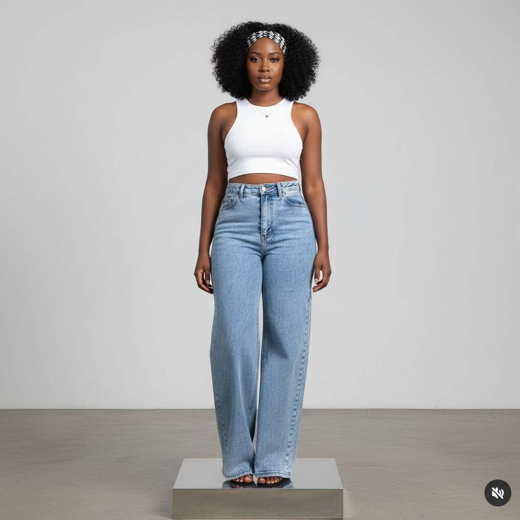 Light Blue Wide-Leg High-Waist Jeans – Model Front
