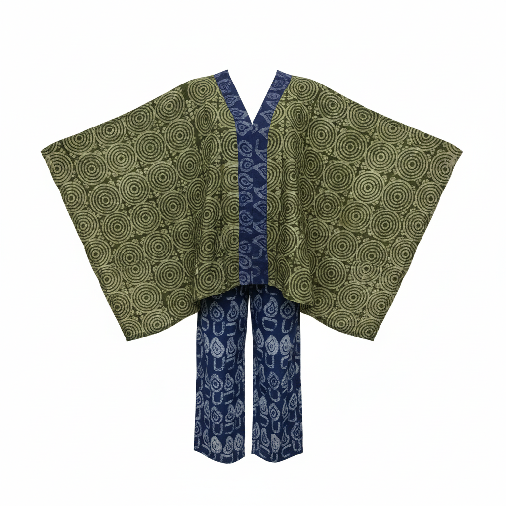 Women's Olive Batik Bubu Set – Ghost Mannequin View