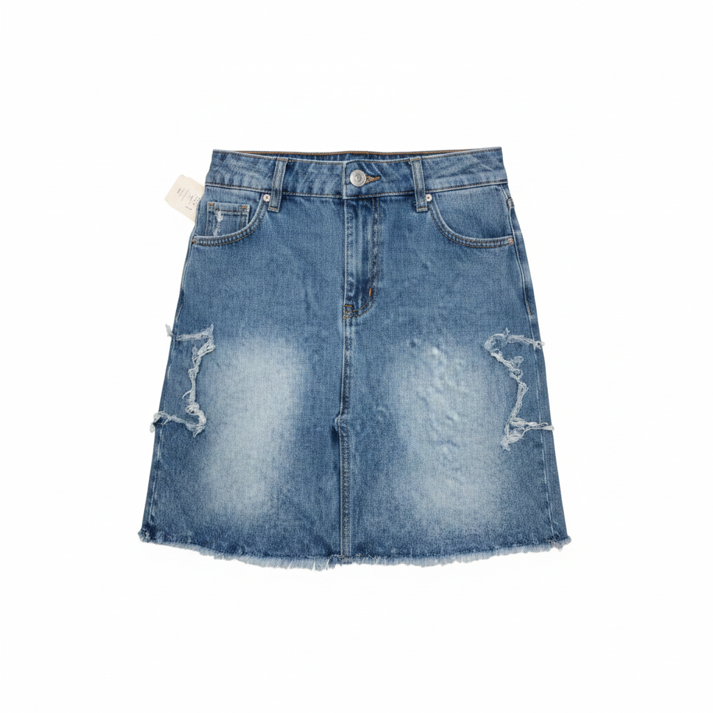 Ghost mannequin — Women's Light Blue Denim Mini Skirt with Frayed Hem