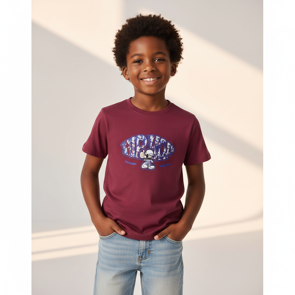 Nigerian boy model wearing Kids Hip Hop Graphic Tee