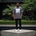 Charcoal Abstract Brush Stroke Graphic Short-Sleeved Shirt - Model Front