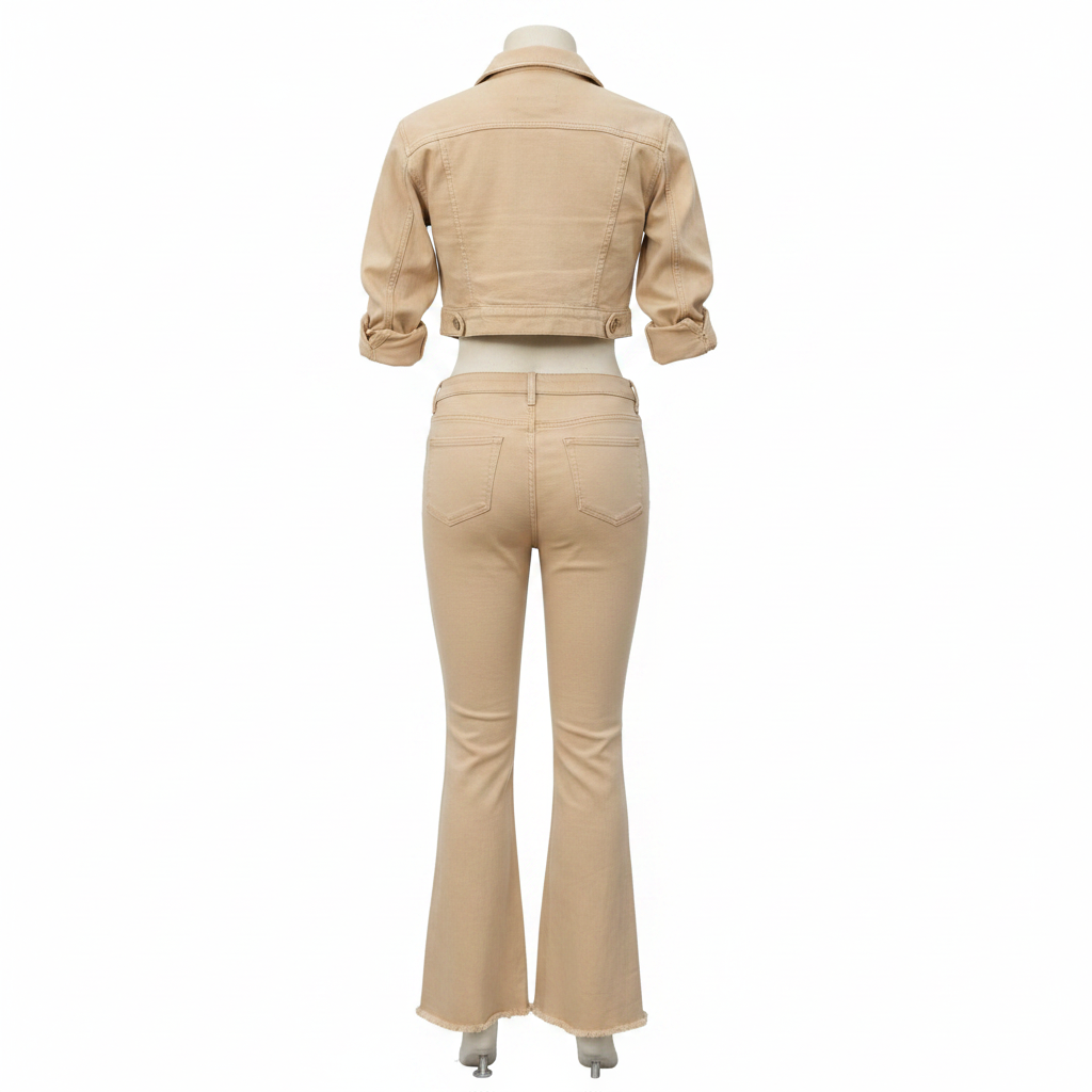 Beige Denim Co-ord Set - Ghost Mannequin Back