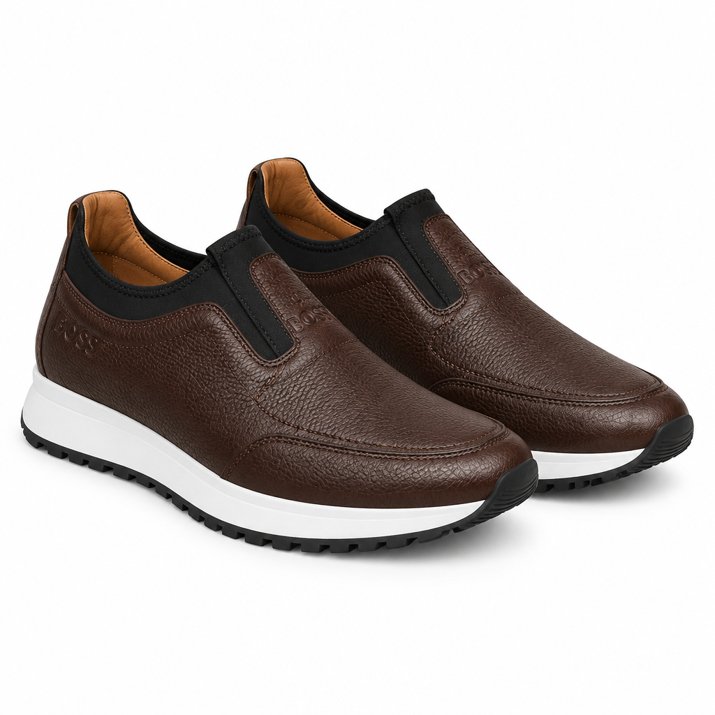 Dark Brown Pebbled Leather Slip-On Runner Sneaker - Ghost Mannequin
