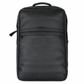 Black rectangular backpack with horizontal front zip pocket on white