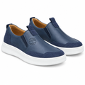 Navy Leather Slip-On Sneaker with Embossed Logo – Ghost Mannequin