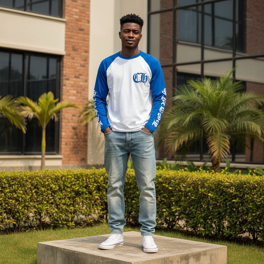 Men's Gothic Print Raglan Long Sleeve Shirt – Nigerian Male Model Shot