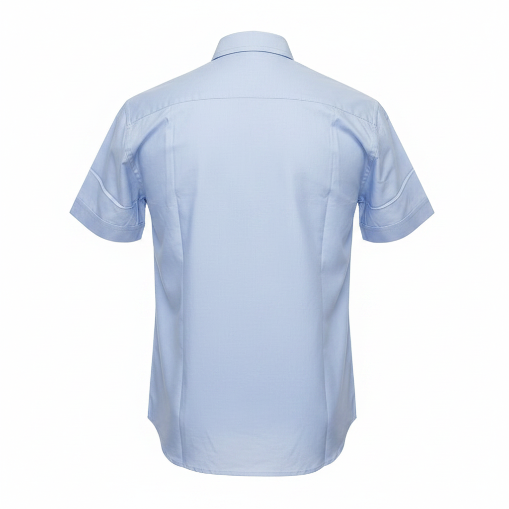 Light Blue Plain Short-Sleeved Shirt - Ghost Mannequin Back View