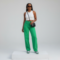 Green High-Waist Wide-Leg Denim Jeans – Front Model