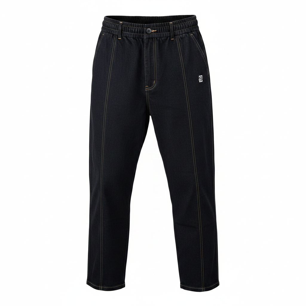 Ghost mannequin – Men Black Elastic Waist Denim Jeans