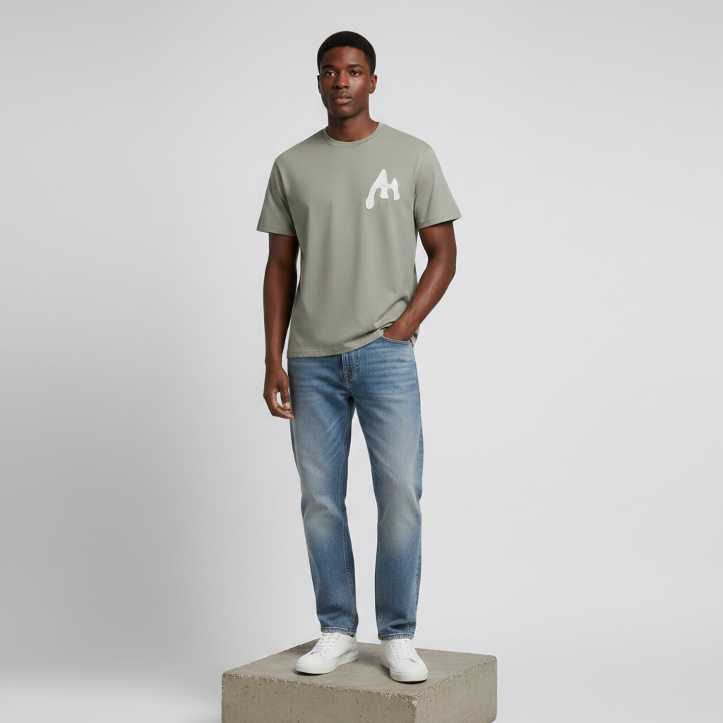 Sage Green Logo Short-Sleeved Shirt - Model Front