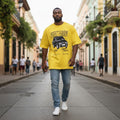 Men's Bright Yellow Oversized Vintage Car Graphic Tee