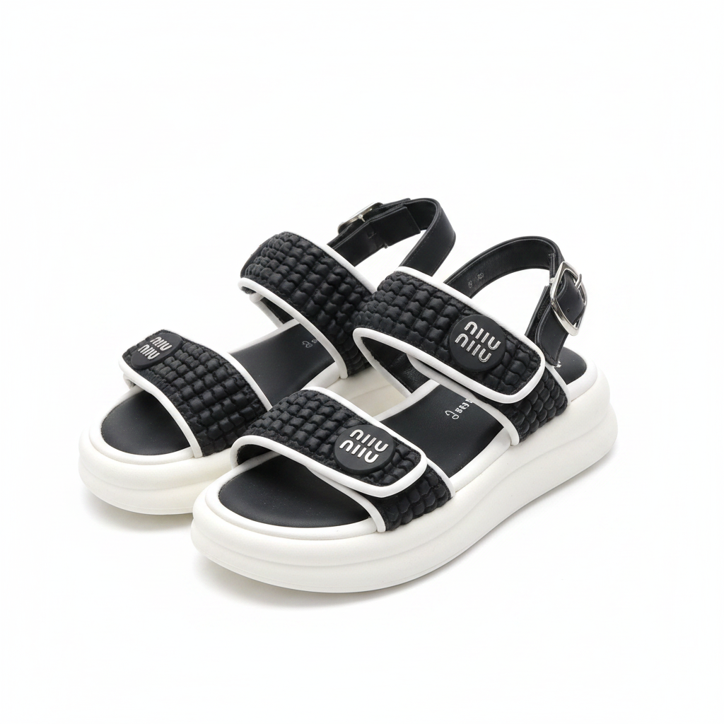 Women's black and white quilted double-strap platform sandal ghost mannequin pair view