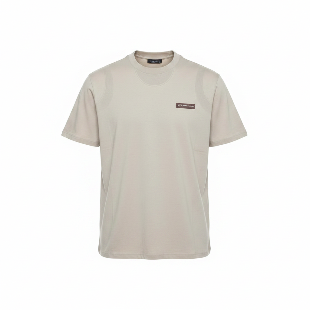 Stone Beige Crew Neck Short-Sleeved Shirt - Ghost Mannequin