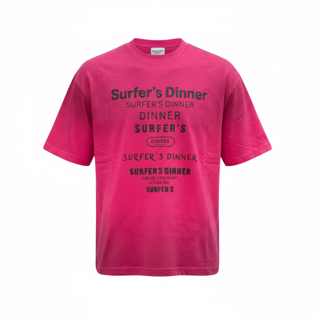 Unisex hot pink stacked text graphic tee – ghost mannequin front view