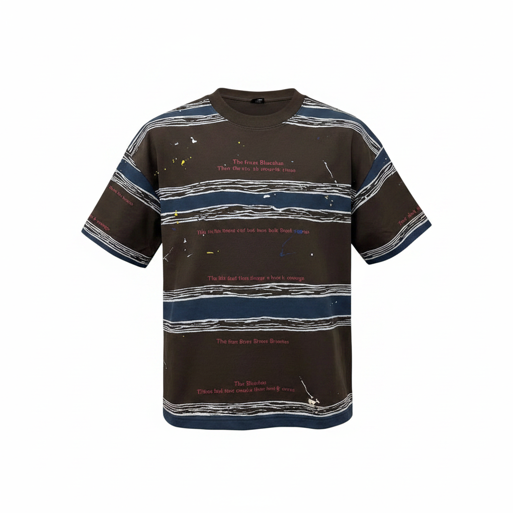 Men's dark brown wavy stripe print shirt ghost mannequin front view