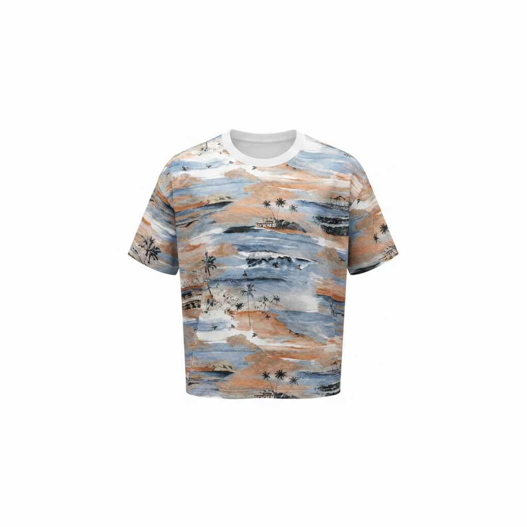 Men's scenic landscape print shirt ghost mannequin front view