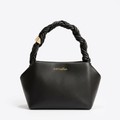 Black handbag with thick braided top handle and gold-tone details
