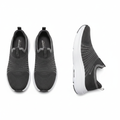Men's charcoal grey knit slip-on sneaker with max cushion layered sole ghost mannequin front and side view pair