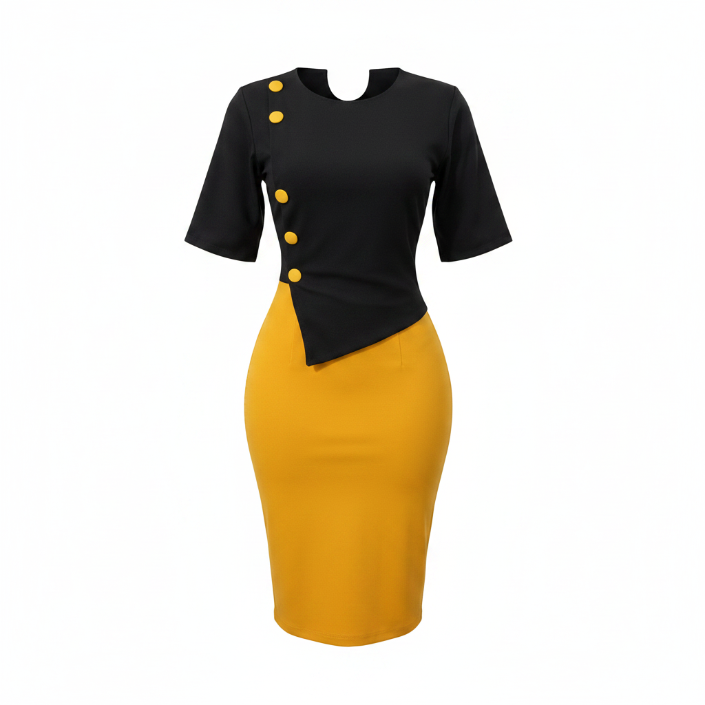 Women's Black & Mustard Two-Piece Co-ord Set – Ghost Mannequin Front View