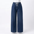 Dark blue drawstring wide-leg jeans front catalog view
