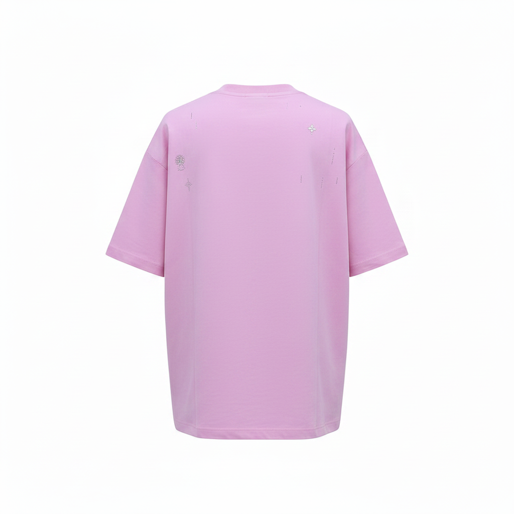 Pink Rhinestone Cross Oversized Tee - Ghost Mannequin Back