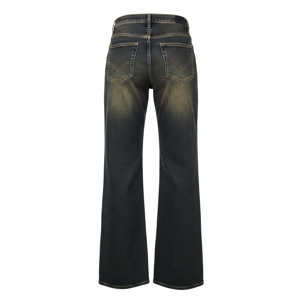 Dark Vintage Wash Wide-Leg Flare Jeans – Back Ghost Mannequin