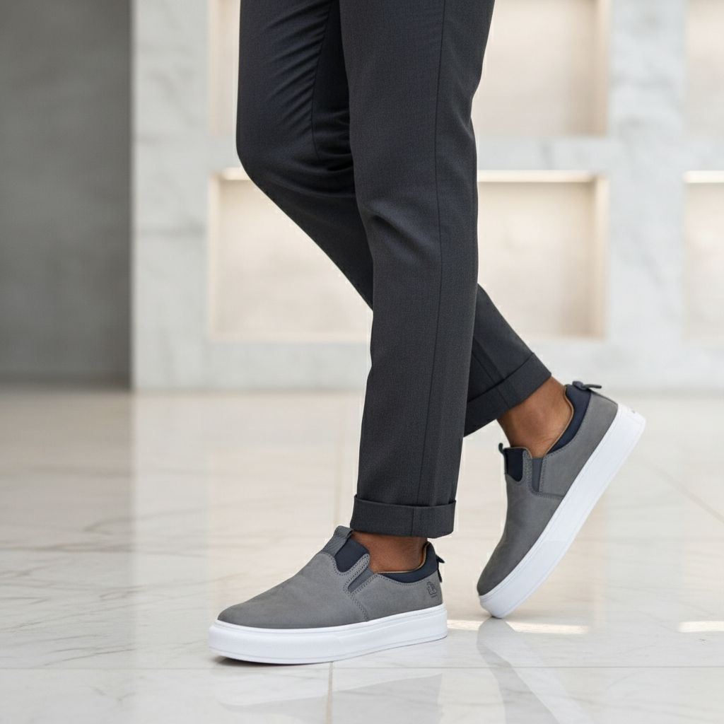 Grey Suede Slip-On Platform Sneaker - Model Shot