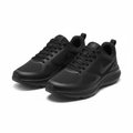 All-black lace-up low-top sneakers pair on white background