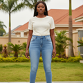 Front view - Light Blue Ankle Skinny Stretch Jeans