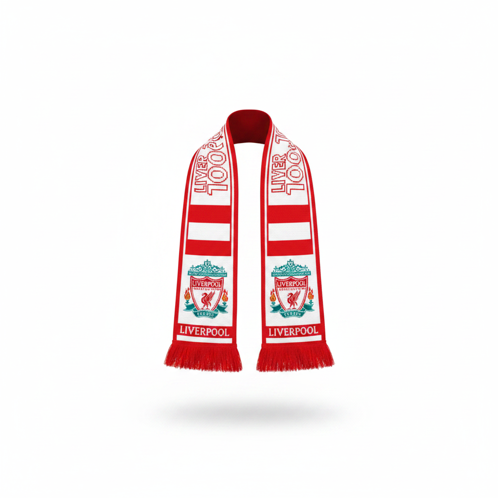 Red and white hooped football fan scarf ghost mannequin front view