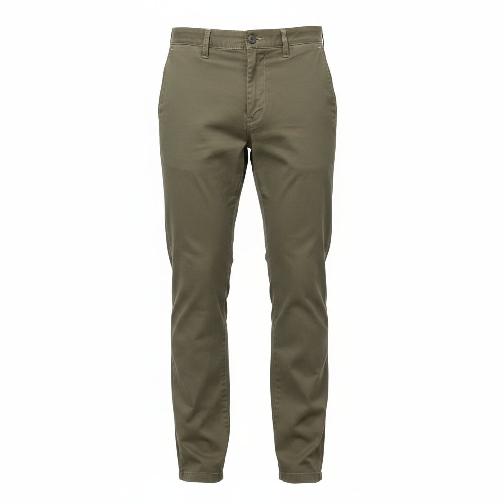Men's army green chinos trousers ghost mannequin front view