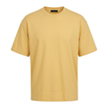 Golden yellow crew-neck short-sleeve T-shirt on an invisible mannequin