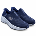 Navy knit slip-on cushioned walking sneakers pair