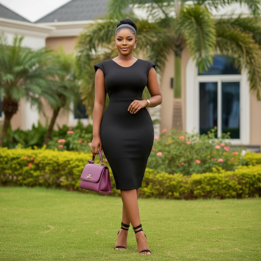 Model Shot – Black Cap Sleeve Bodycon Midi Dress