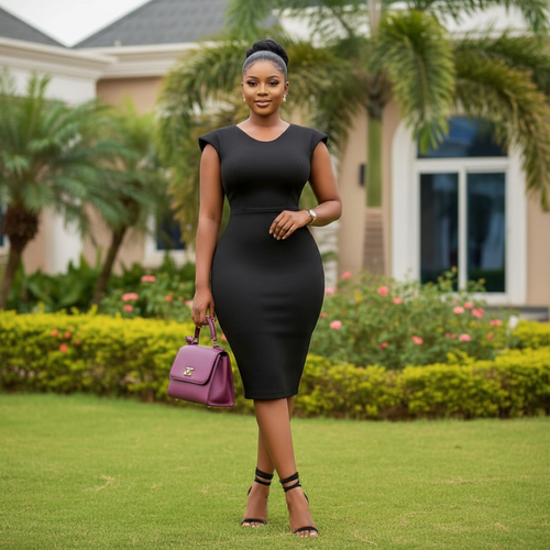 Model Shot – Black Cap Sleeve Bodycon Midi Dress