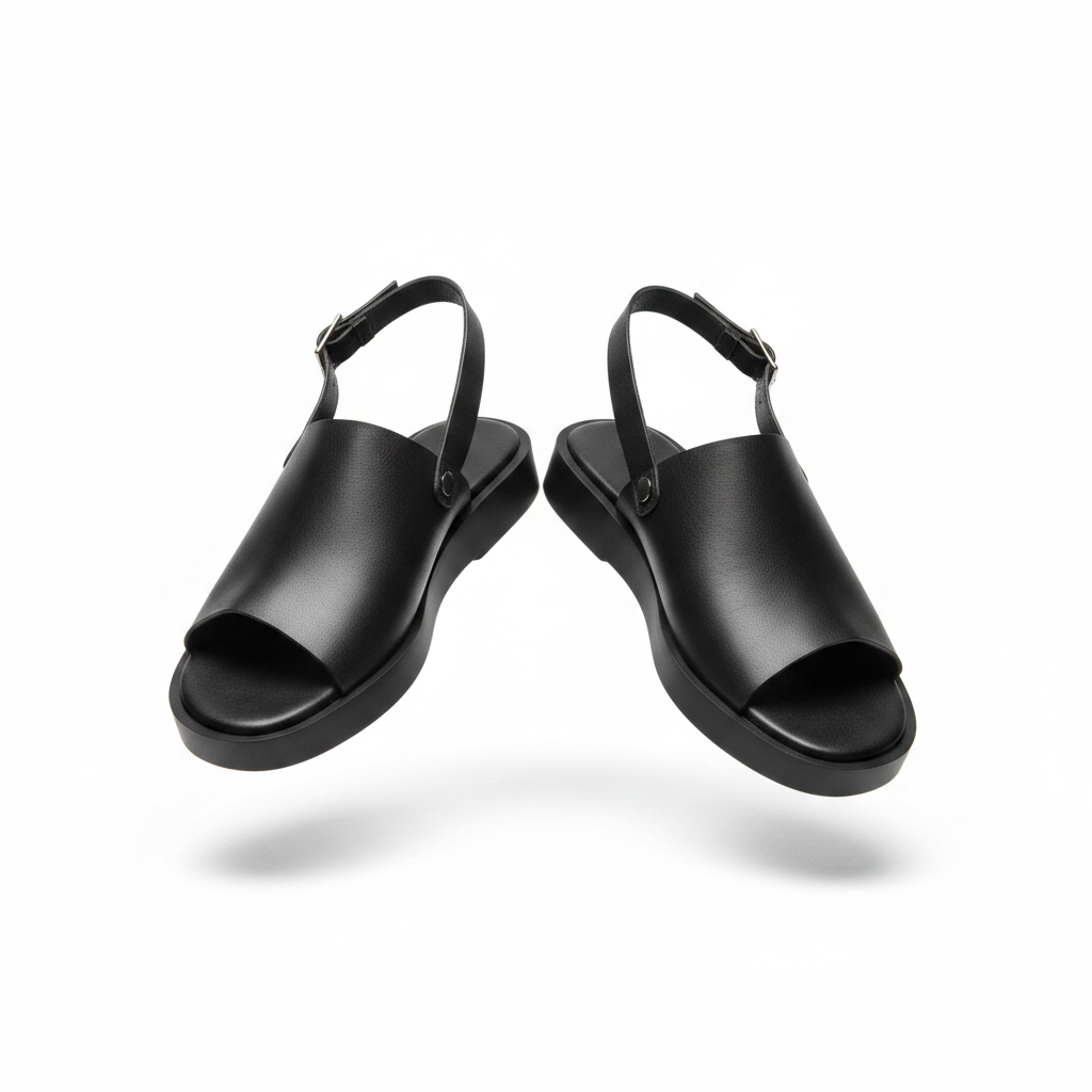 Women's Wide-Band Open-Toe Slingback Sandal - Black Ghost Mannequin