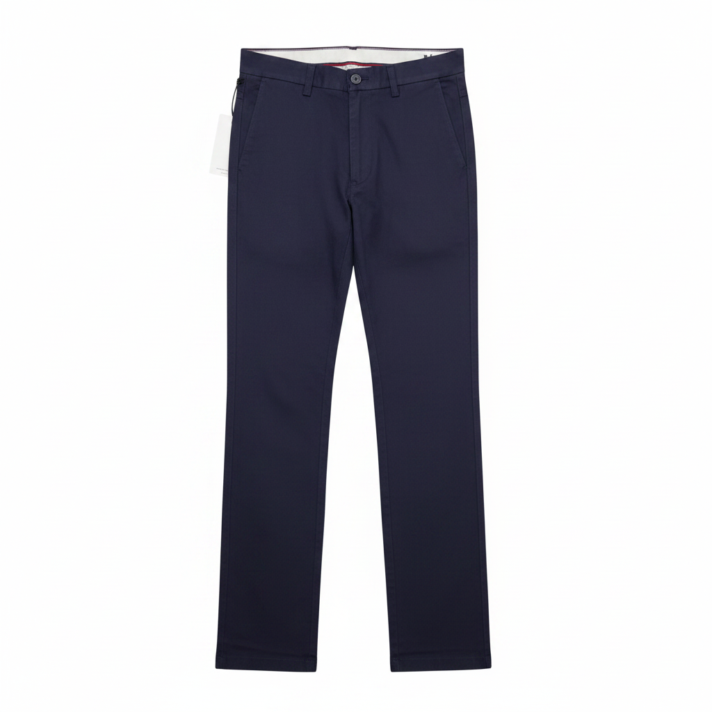 Navy Blue Slim-Fit Chino Trousers – Ghost Mannequin Front