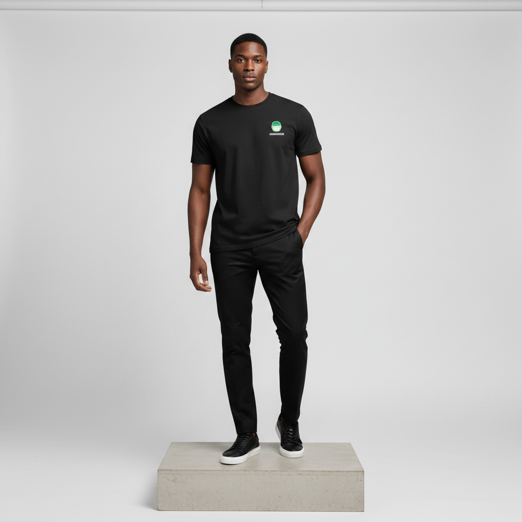 Black Graphic Logo Short-Sleeved Shirt - Model Front