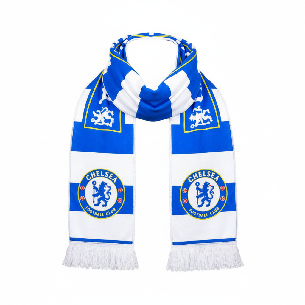 Striped football fan scarf – ghost mannequin front view