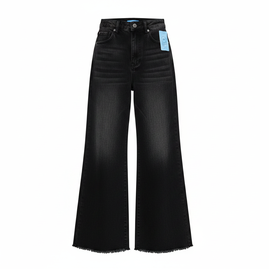 Black Washed Wide-Leg Denim Jeans - Ghost Mannequin Front