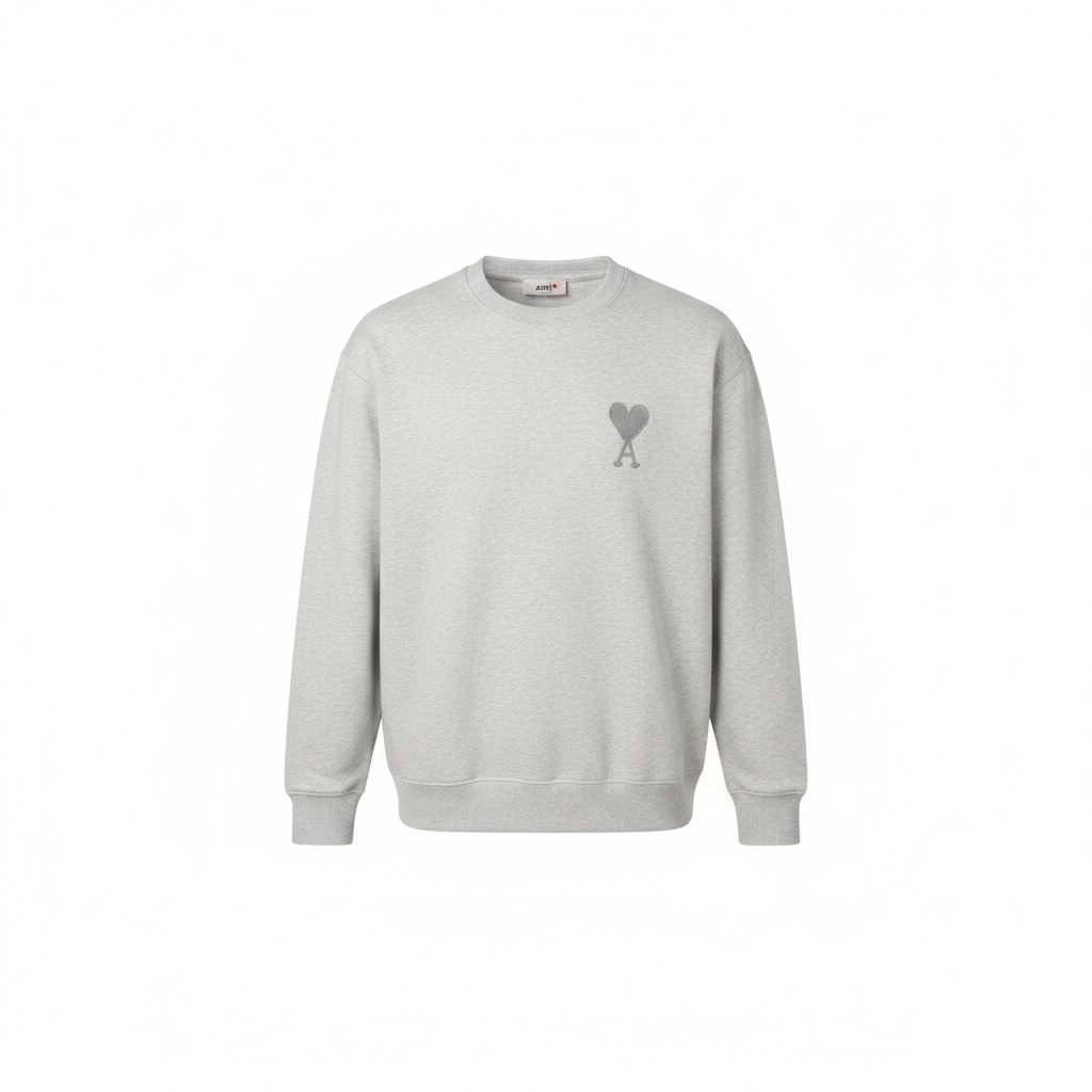 Men's Grey Heart Logo Round Neck Sweatshirt – Ghost Mannequin Front View