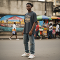 Young Nigerian teen wearing black retro Good Studio graphic oversized tee