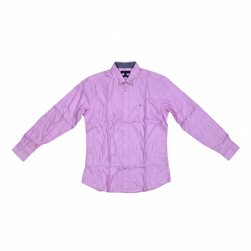 Men's lilac lavender long-sleeve button-down casual shirt ghost mannequin front view