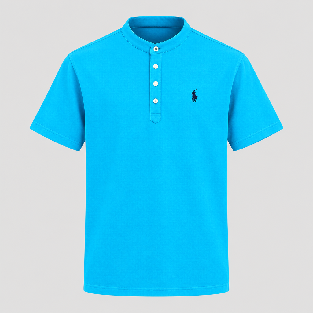 Turquoise blue stand-collar shirt ghost mannequin front view