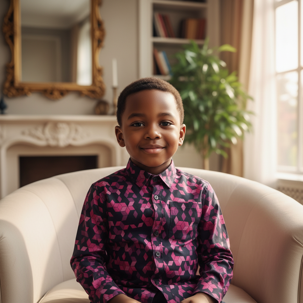 Boy aged 3 wearing Pink Geometric Print Long-Sleeve Shirt - Model Shot