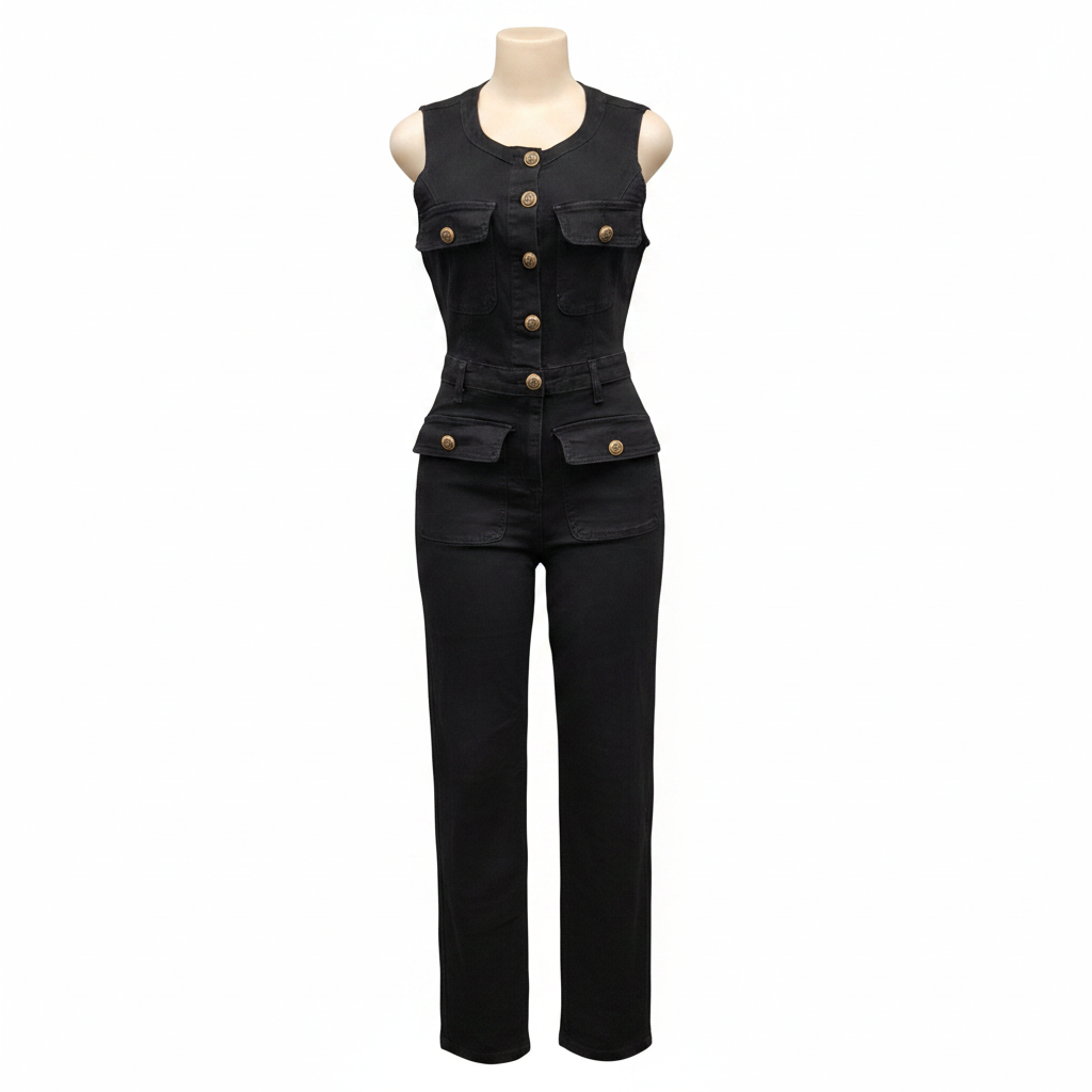 Black Denim Co-ord Set - Ghost Mannequin Front