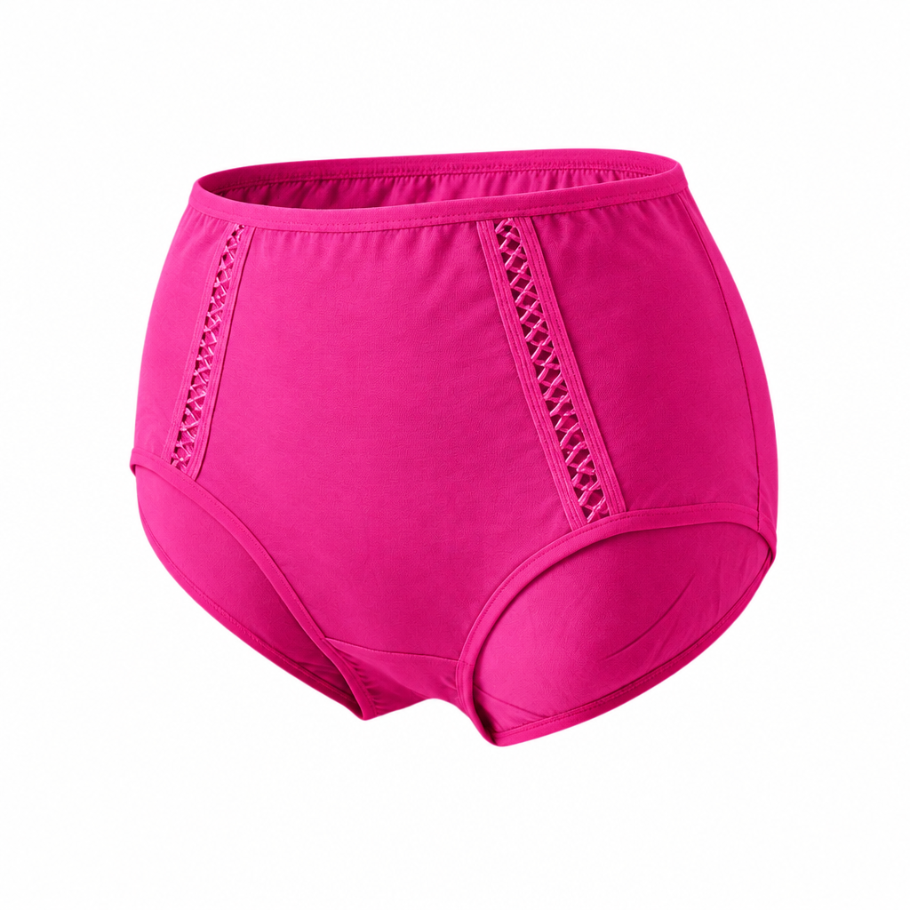 Hot pink high-waist briefs with criss-cross trim