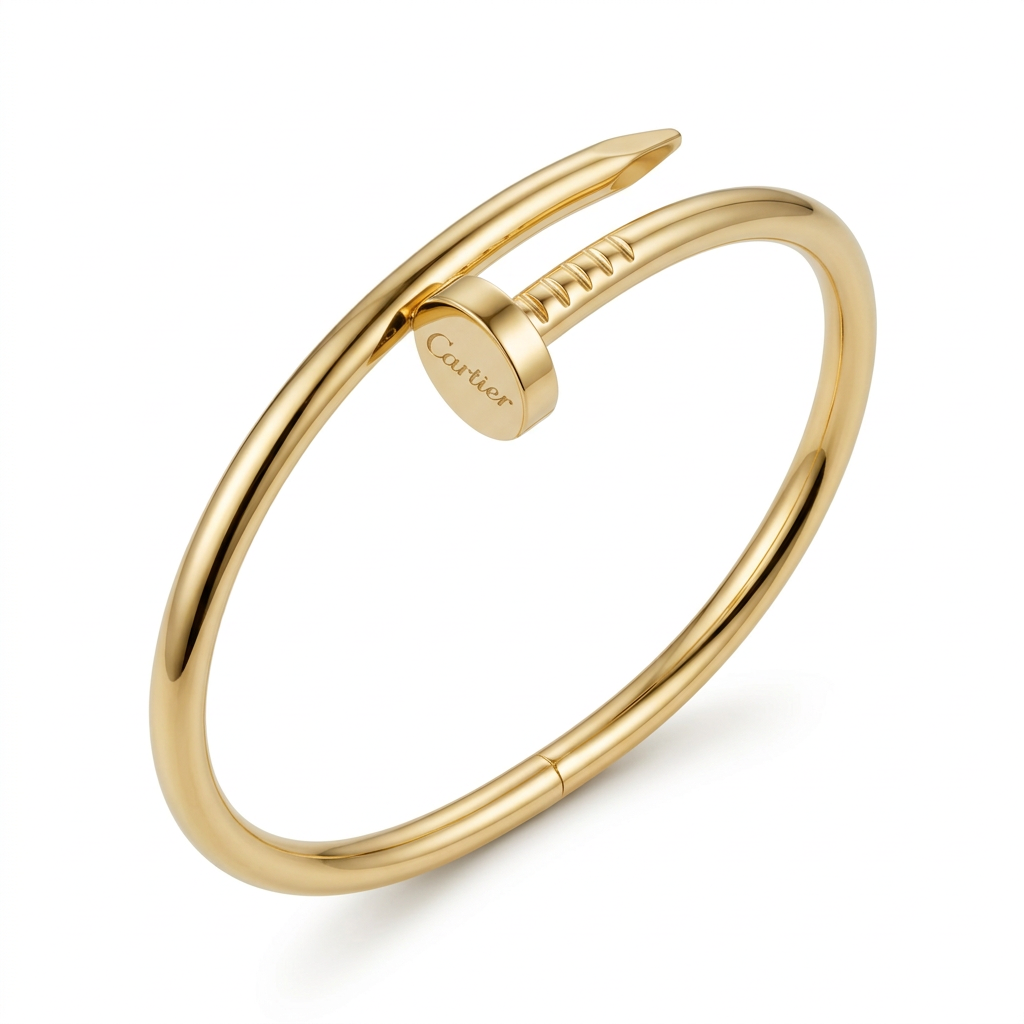 Yellow-gold-tone polished nail-style bracelet on white