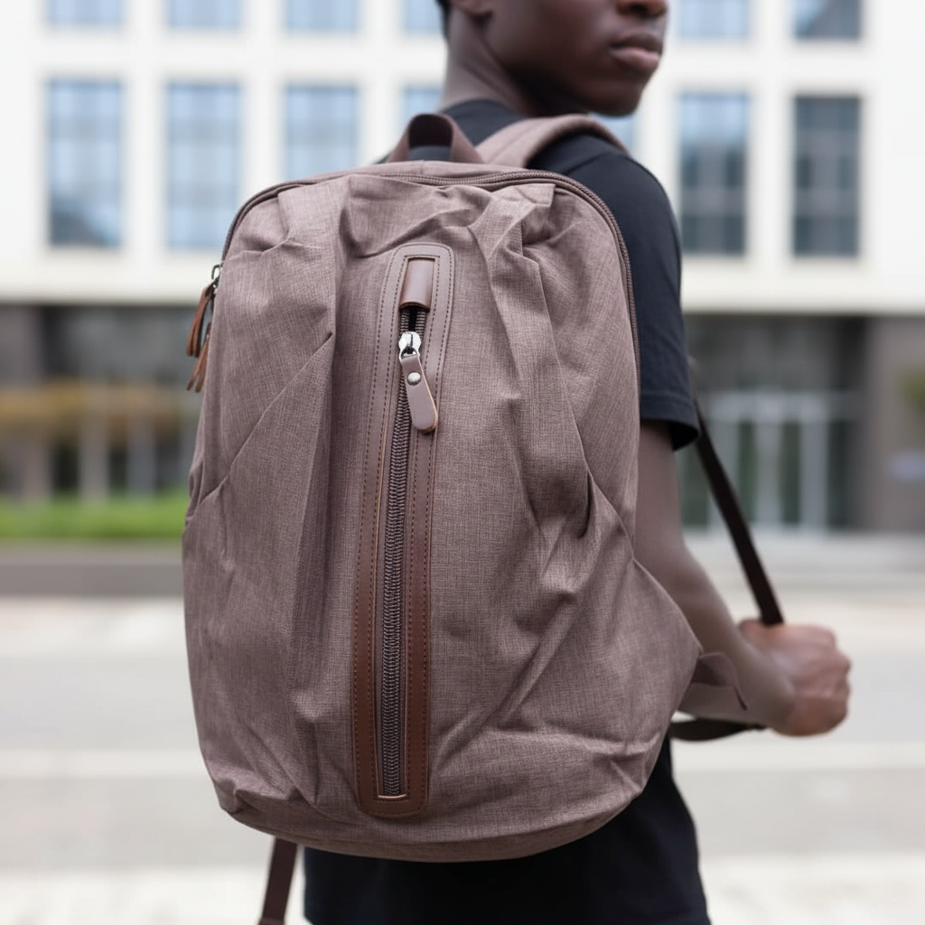 Model wearing canvas cloth backpack