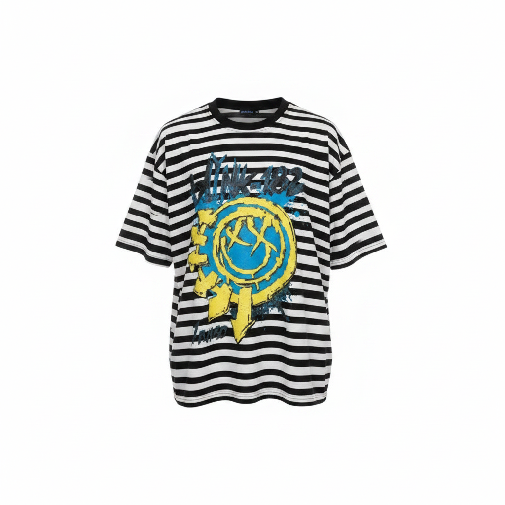 Black & White Striped Grunge Graphic Tee - Ghost Mannequin